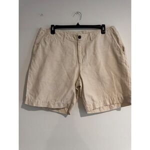 Billy Reid Wynn Shorts Mens 38 Beige Pima Cotton Linen Herringbone